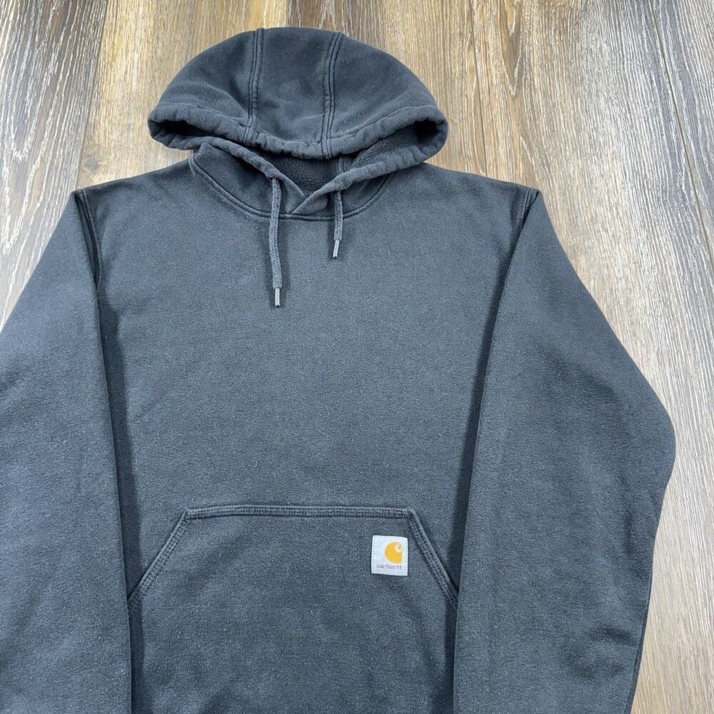 Carhartt Hoodie Mens S Black Sweatshirt Workwear Logo Thick Pullover Sweater Y2K